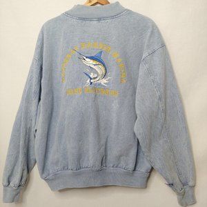 Cape Hatteras Harbor Marina XL Jacket Blue Marlin Fish Cotton Dallas Alice READ